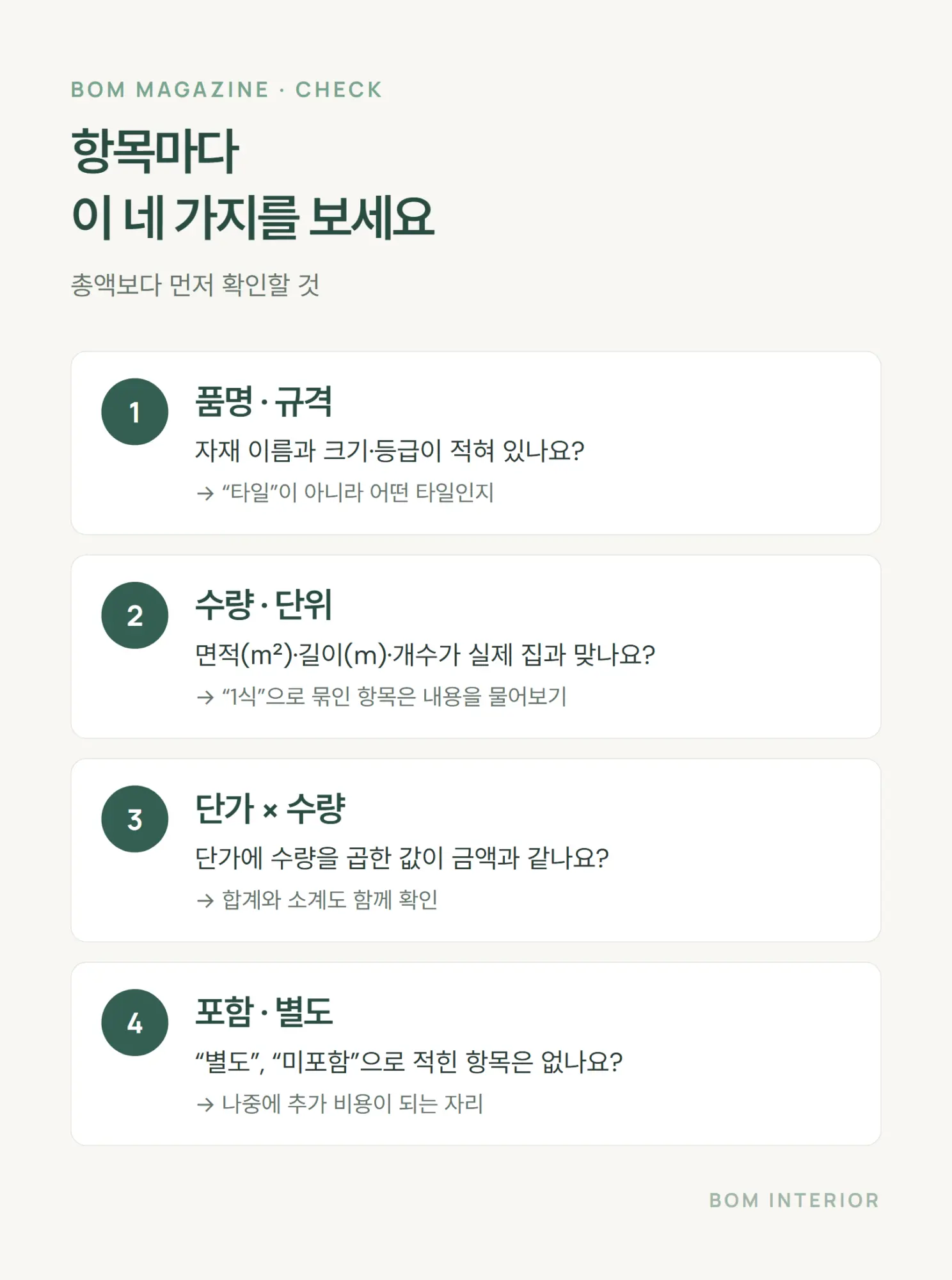 견적서 항목별 확인 사항 품명 규격 수량 단위 단가 포함 별도